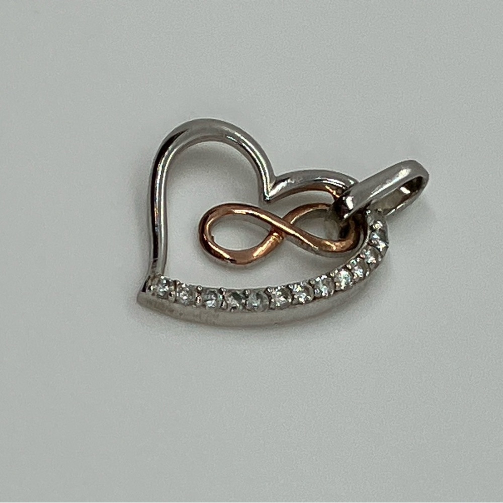 Vtg 925 Sterling Silver & Cz Heart w Rose Gold Plated Infinity Dangle Pendant